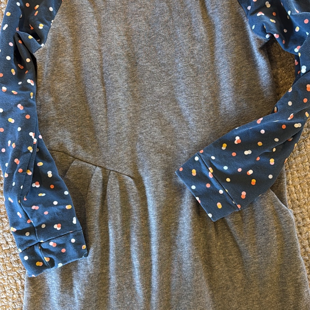Matilda Jane Gray Dress with Polka Dot Sleeves